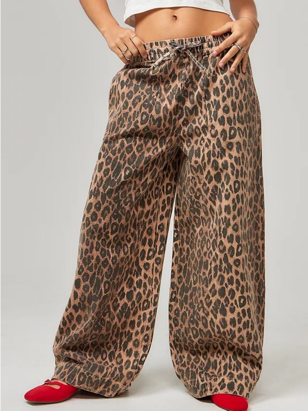 Wide Leg Leopard Print Pants in Brown